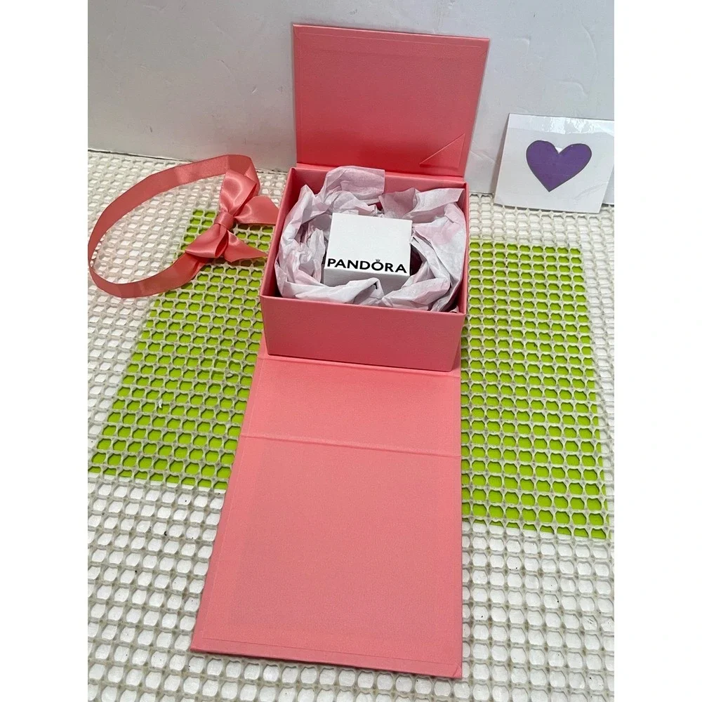 Pandora Pink Jewelry Gift Box w/ Ribbon Bow & Small White Inner Box